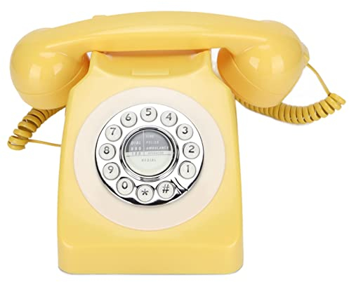VBESTLIFE Telefono di Casa con Filo retrò, Telefono Fisso Vintage Classico Vecchio Cablato, Design con Tastierino Numerico di Grandi Dimensioni, per la Decorazione del Bar Dell'ufficio(Giallo)