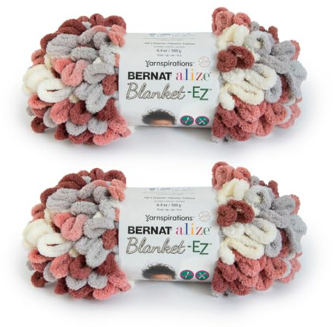 Bernat Alize Blanket-EZ Super Soft Looped Yarn for Beginners, Hand Knitting- No Needles or Hooks Needed, Warm Clay, 2 Pack