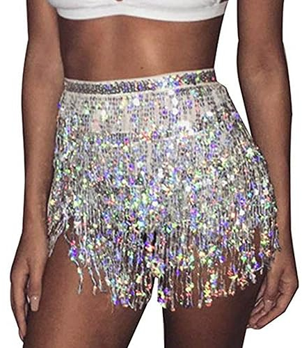Ushiny Sparkle Paillette Fringe Mini Röcke Sparkly Tassel Rave Kostüm Festvial Shorts für Damen