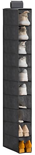 YOUDENOVA Hanging Shoe Rack 10-Shelf Shoes Storage for Wardrobe Collapsible Hanging Shoe Organizer Slim Wardrobe Shoe Organiser Durable Fabric Wardrobe Storage Solutions for Shoes,Clothes,Hats -Grey