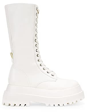 BOSANOVA Botas Militares Altas con Suela Track y Cordones. Cierre con Cremallera Interior. Calzado para Mujer Beige 37