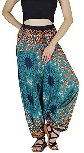 Your Cozy Haremshose für Damen, Hippie-Boho-Kleidung, Mc Hammer-Hose, Overall, lässig, locker, Strand, Jogginghose, bequem, bauschig, Boho-Yoga-Hose (Türkis Pfauenschwanz_XL)