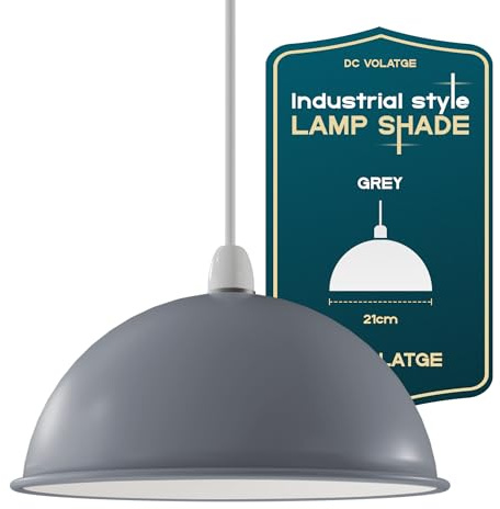 Grey Metal Ceiling Lamp Shade - Easy Fit Light Pendant - 21cm Modern Hanging Lighting Shade for Bedroom, Hallway, Office, Café, Restaurant - Industrial Light Shade Ceiling Pendant
