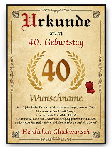 Tigerlino® Personalisierte Urkunde zum 40. Geburtstag Geburtstagsurkunde Jahrgang 1985 Geschenk Männer Frauen 40 Jahre Geburtstagsgeschenk Geburtstagskarte 40. Geburtstag Geschenkidee personalisierbar