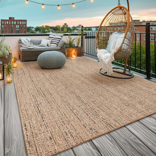 TT Home Tapis Jardin Exterieur Terrasse Cuisine Balcon Bohème Abstrait Unis Lavable, Couleur:Beige, Dimension:200x280 cm