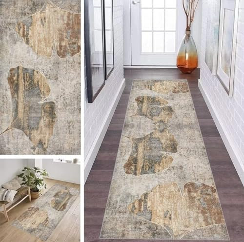 ZDYHMrj Läufer Teppich Flur Küche Waschbar rutschfest 100 * 200cm, Grau Abstraktes Geometrisches Muster Lang Teppichmatte Dauerhaft Fur Korridor Wohnzimmer Schlafzimmer Meterware Anpassbar