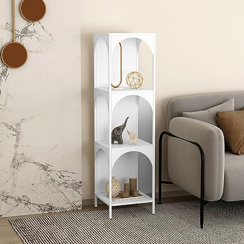 [en.casa] Étagère Autoportante Style Intemporel Meuble de Rangement Élégant pour Salon Chambre Bureau Entrée Couloir Acier 133 x 35 x 35 cm Blanc