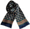 JWSilk Langer Charmeuse Seidenschal für Herren, Marineblaue und kastanienbraune Quadrate, 63x10