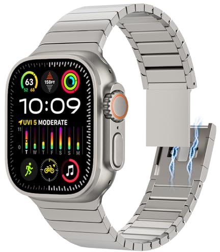 KADES Edelstahl armband für Apple Watch Armband, Metall Armband für Apple Watch Ultra 2 Armband 49mm,Ultra 49mm, Serie 10 46mm, 9/8/7 45mm, SE 6 5 44mm, 3/2/1 42mm, Titan mit Magnetverschluss