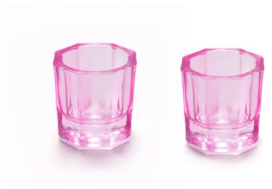 Miaija 2 Pieces Pink Nail Art Glass Crystal Cup Professional Manicure Tint Pot Nail Art Powder Dish Mini Bowl Cups for Nail Art Tools