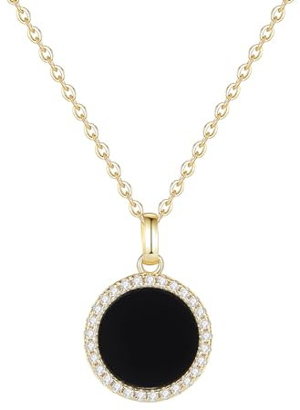 COAI Damen vergoldete Kristall Halskette mit Schwarzer Onyx und Zirkonia Anhänger aus 925er Silber