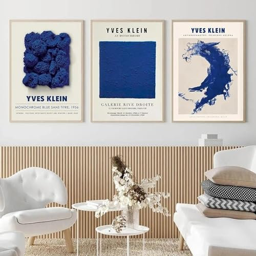 FOKTMS Yves Klein abstrakte blaue Kreis-Poster und Drucke, Leinwandmalerei, nordische Wandkunst, Bilder für Wohnzimmer, Heimdekoration, 60 x 90 cm, 3 Stück, rahmenlos