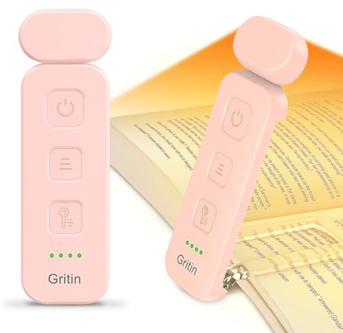 Gritin Leselampe Buch Klemme, Wiederaufladbare Buchlampe mit 7 LEDs, 3 Farbtemperatur & Stufenlos Dimmbare Klemmleuchte mit Extra 5 Helligkeitsstufen Modi, Lange Laufzeit Leselicht -Pink