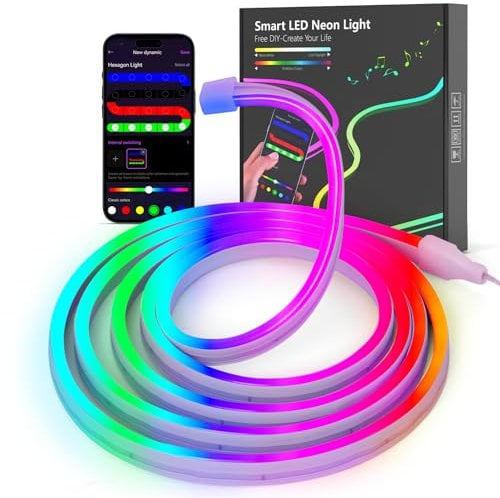 Kangtaixin Neon Striscia LED 2M, Silicone Luci al Neon Flessibile Funziona con APP, DIY Forma, Sincronizzazione Musica, Camera, Cortile, Giardino, Patio, Gaming, Festa Decorazione