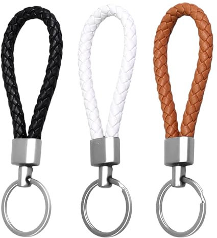 Biglumin Lot de 3 porte-clés tressés en cuir synthétique, porte-clés en cuir synthétique. (Noir + Blanc + Café)