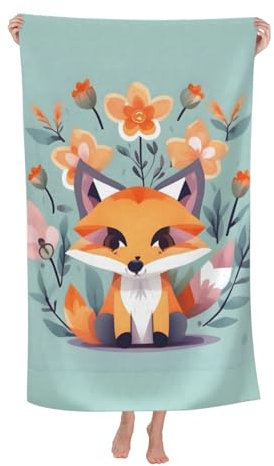 BREAUX Toalla de microfibra con estampado de zorros y animales, toalla de baño de secado rápido para hombres y mujeres, esencial para los amantes de la playa