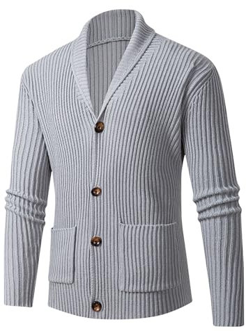 Strickjacke Herren Warm Bequem, Sale Männer Modisch Revers Cardigan Tasche Knopf Stricken Pullover Jacke, Strickpullover Stilvoller Slim Fit, Winterjacke Lässige Modische, Übergangsjacke Hochwertiger