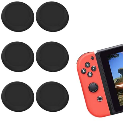 6Pcs Replacement Joystick Covers for Switch - Silicone Thumb Grips, Caps, and Button Covers (Black)
