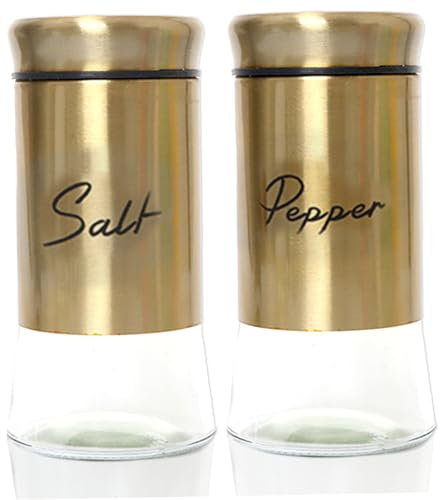 Salt and Pepper Shakers Set 150ml Glass Salt and Pepper Shakers with Stainless Steel Lids Refillable Spice Shaker Accessories for Kitchen Restaurant Gold