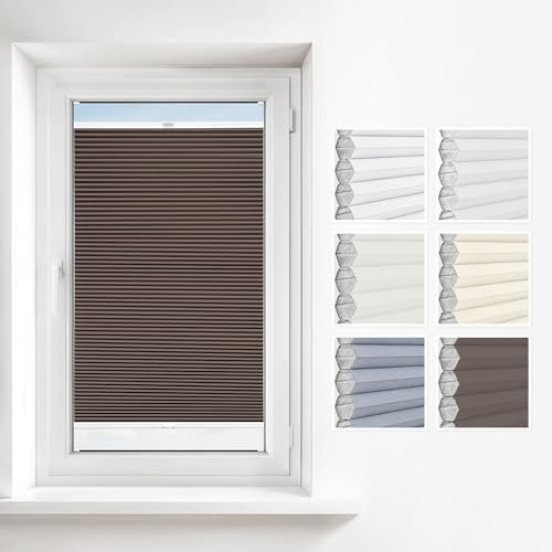 Estika Wabenplissee mit Bohren nach maß Verdunkelung und Thermo Plissee für Fenster in verschiedenen Breiten (30-129 cm) und Höhen (150-230 cm) Waben erhältlich mit Montagezubehör