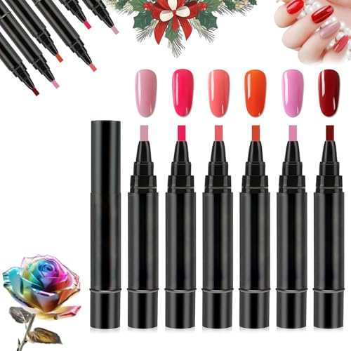 Nail Polish Pens Uk, 6Pcs 3-In-1 Nail Varnish Pens Gel Polish, Quick Dry Nail Pens for Nail Art, One Step Diy Art Gel Nail Polish