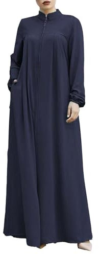 Gebetskleidung Für Frauen Mit Reißverschluss,Abaya Damen Islam,Loose Stehkragen Muslimische Robe,Maxi Muslimische Kleider,Langen-Ärmeln Langes Kleid,Einfach Modern Lässig Abaya Kleid für Ramadan,Abend