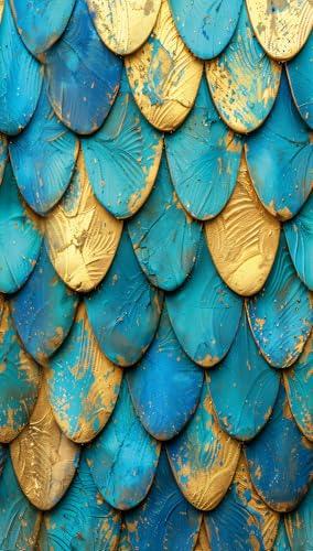 Livingwalls Hot Spots Photo Wallpaper Scale Effect 1,59 m x 2,80 m - Blue, Yellow - Fish Scale Pattern Wallpaper - 790163