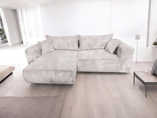 Generisch Ecksofa Berlin 255x160 Cord mit schlaffunktion und bettkasten (Beige, POSO 100, Links)