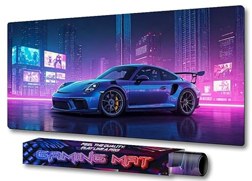 HUBDECO Schutzunterlage für den Schreibtisch - Schützt Schreibtisch vor Kratzern - Langlebig, Hitzebeständig - Pflegeleicht, Wasserfest - Mauspad - 100x50cm - Porsche Rennen
