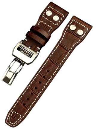 HASGTFM Ledernieten Armband passend for IWC Big Pilot Spitfire 22mm TOP GUN Braun Schwarz Uhrenarmband(Brown silver clasp)