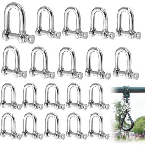 20 PCS D Shackles Heavy Duty M5 / M6 Stainless Steel D Ring Shackle | Silver D-Shackle Bolt for Marine Mounting Camping Sports Tow Traction Hook Accessory