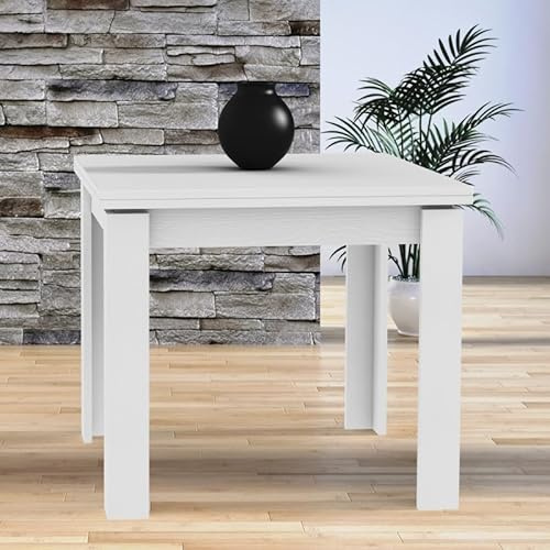 Yellowshop | Tavolo quadrato allungabile a libro “Rodi” Bianco Frassinato, Made in Italy, piano spessore 22 mm, apertura facile - 80x80 cm (chiuso) 160x80cm (aperto)