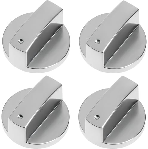 4PCS Universal Cooker Knobs Replacement - 6mm Shaft, Metal Control Knob for Gas Hob Oven Stove, Cooker Dial Switch Handle for Electric Gas LPG Cookers, Easy Grip Spare Part for Kitchen Repair - Silver