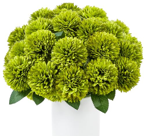 XIANNVXI 12 fiori artificiali verdi come veri crisantemi, fiori artificiali, fiori verdi, finti di plastica, vasi decorativi per composizioni floreali, matrimoni, decorazioni per la casa