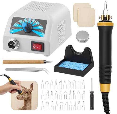 Brandmalerei Set mit Digitalanzeige 280-800°C, Brandmalkolben Profi Holzverbrennungsset mit 30 Drahtspitzen, Schnelles Aufheizen Ergonomischer Griff, für Anfänger DIY Basteln Holz Gravur, Standard