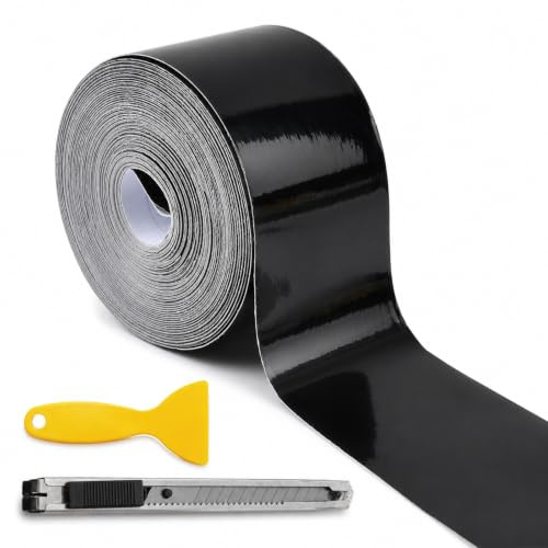 Autofolie schwarz glänzend 10 m x 7 cm, hochglänzende PVC-Folie für Fenster | Türverkleidung & Zierleisten, selbstklebend mit Installationszubehör für Auto, Motorrad & Bike