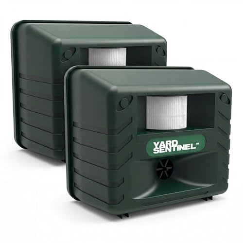 ASPECTEK Includes AC Adapter, Extension Cord Pest Repeller Yard Sentinel 2 Pack Outdoor Ultrasonic Animal Control, Green, Sound Frequency:15 kHz -18 kHz