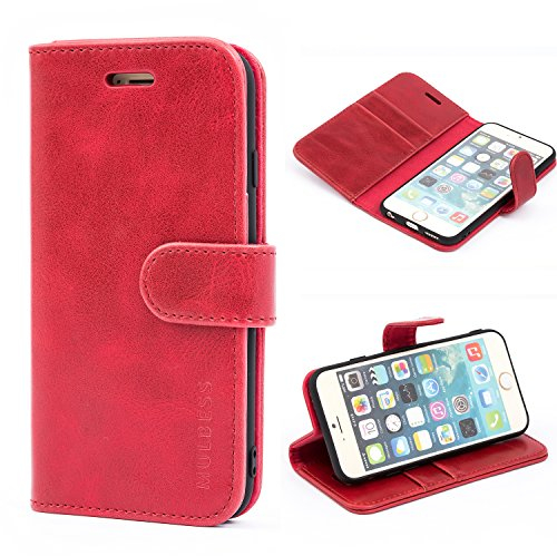 Mulbess Ledertasche für iPhone 6S / iPhone 6 Hülle Klappbar, Handy-Hülle mit Magnetverschluss Schutz Case, Kartenhalterung, Vintage Wein Rot