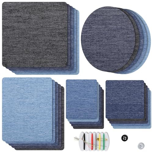 Naler 25 Parches Termoadhesivos Vaquero Parches de Algodón para Ropa Planchar y Coser (5 Tamaños, 5 Colores)