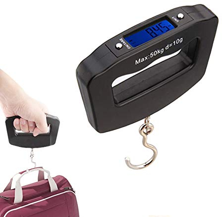 Mengshen Mini Tragbare Gepäckwaage Digitale Elektronische Waage Steelyard 110lb / 50kg mit Angelhaken Tarafunktion Beleuchtetes LCD-Display für die Hausbauernhof-Fabrikjagd im Freien