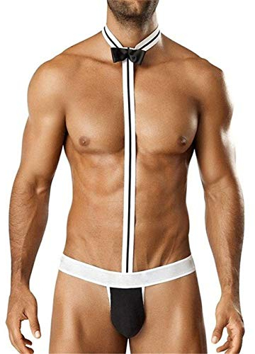 Creamlin Herren Sexy Mankini Beach Swimwear Hosenträger Tanga Kellner Borat Unterwäsche (Schwarz)