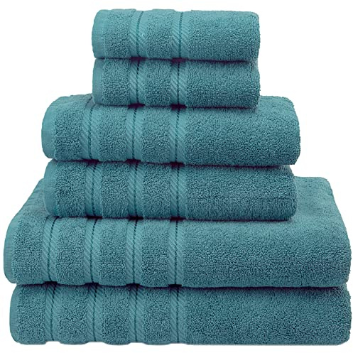 American Soft Linen, Handtuch-Set, 100% türkische Baumwolle, 6-teilig, saugfähig, langlebig, weich und flauschig, für Hotel- und Spa-Badetücher, 610 g/m², 2 Badetücher, (Badwäsche-Set, Kolonialblau)