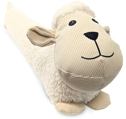 Sheep Draught Excluder Door Stopper 90cm Draught Shield excluder foam for Cold Room- White 100% Polypropylene Cotton, Polyester & Sand Filling Highland Cow Sheep Draft Excluder- Window Wind Stopper