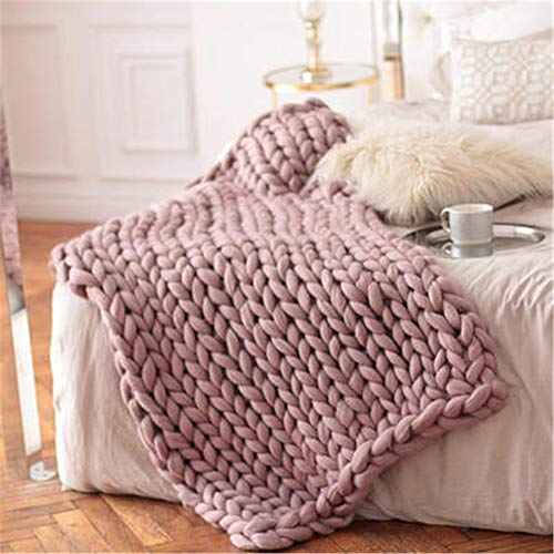 Hava Kolari Gestrickte Decke, Grobe Strickdecke Wolle Garn Arm Super große handgewebte Decke Haustier Bett Stuhl Sofa Yoga Matte Teppich (Graues Rosa,80x100cm)