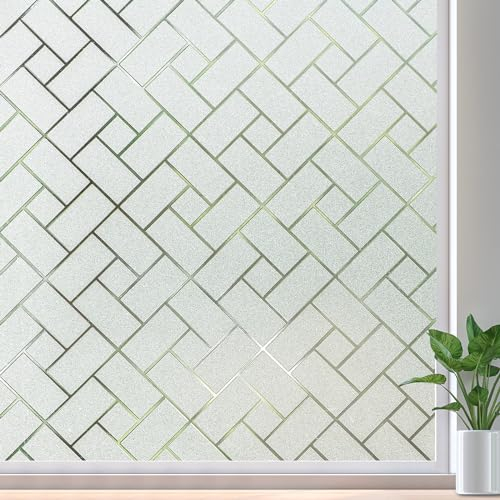 Coavas Fensterfolie Fensterbilder Selbsthaftend Blickdicht Sichtschutzfolie Milchglasfolie Statisch Ohne Kleber Dekofolie Anti-UV für Home Office Gittermuster 44.5 x 200 cm