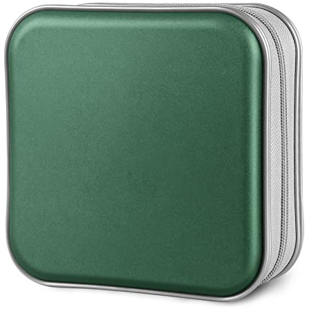 Siveit 40 Capacity CD/DVD Case Holder Portable Zipper CD Wallet Hard Plastic DVD Cases Storage Binder Organizer for Car Home Office Travel (40 Capacity, Dark Green)