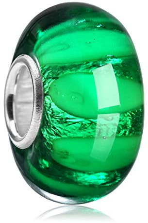 MATERIA Murano Glas Charms Anhänger grün - 925 Silber Muranoglas Schmuck Glasperle für Armband 1702