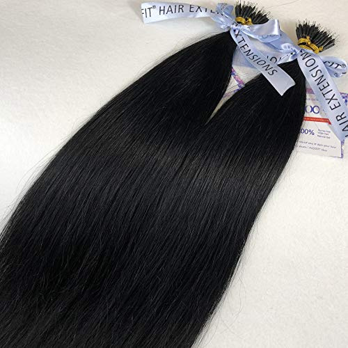 GOOFIT Nano Tip Hair Extensions Nano Beads Human Hair Remy Hair Nano Ring - 1g/s, 50s/pack - (20 #01 Jet Black)