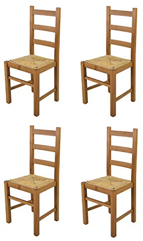 t m c s Tommychairs - Set 4 sillas Rustica para Cocina y Comedor, Estructura en Madera de Haya Color Roble y Asiento en Paja