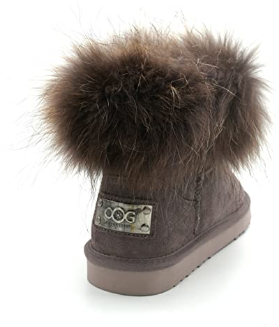 OOG Damen Leder Schlupfstiefel Winter Boots Schneestiefel Outdoor rutschfest Winterschuhe Warm Gefüttert (Flamingo Dark, Numeric_38)
